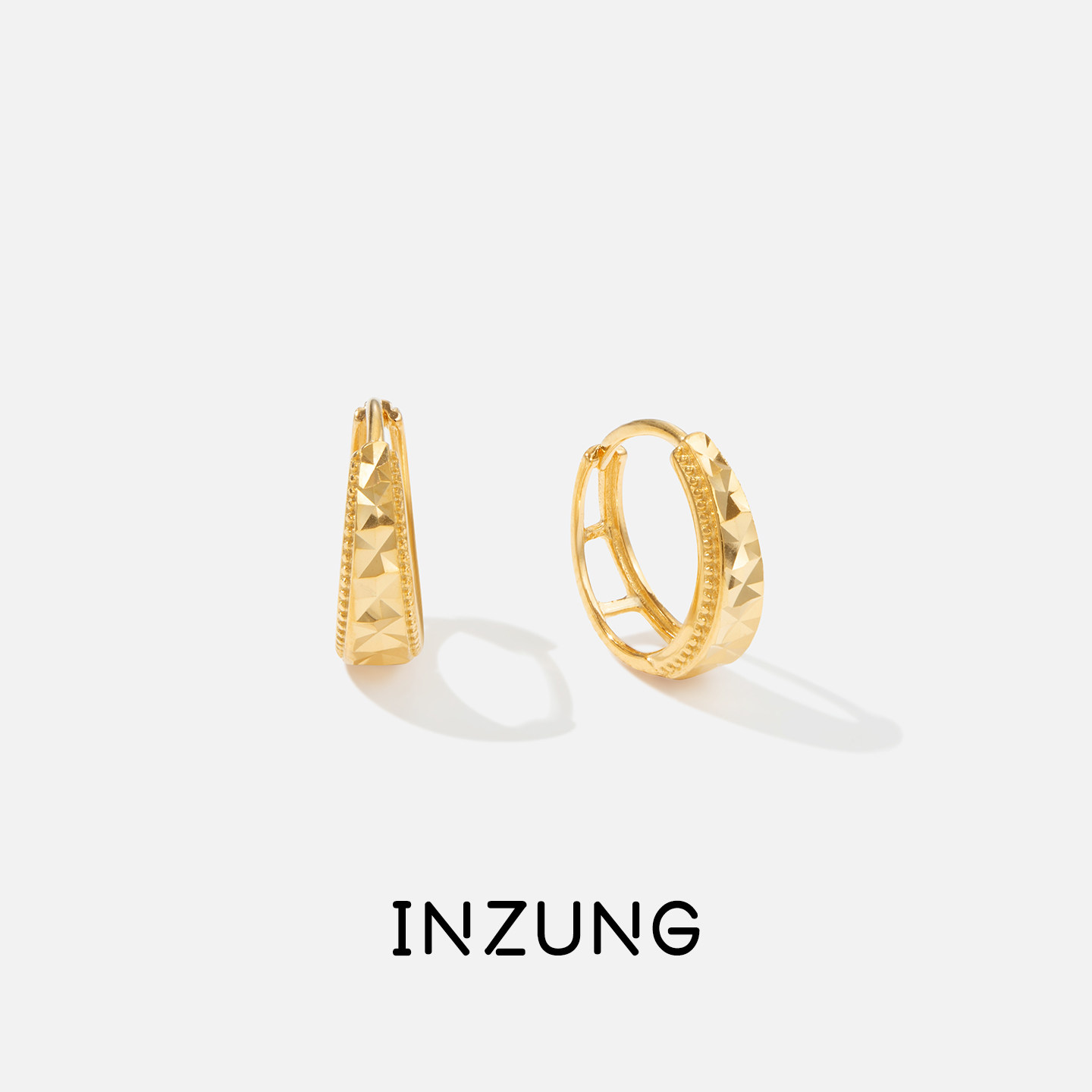 INZUNG/银妆纯银耳环s925银耳圈女碎碎冰菱形纹高级感素圈耳扣