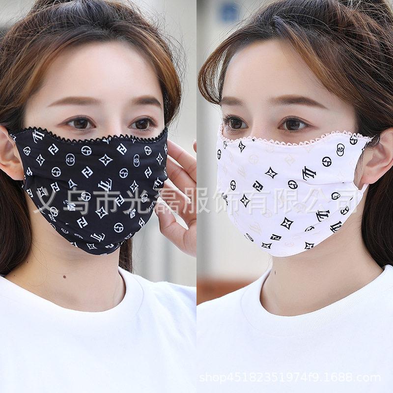 夏季口罩女薄款防晒透气面罩夏天印花防紫外线加大冰丝脸罩遮全脸