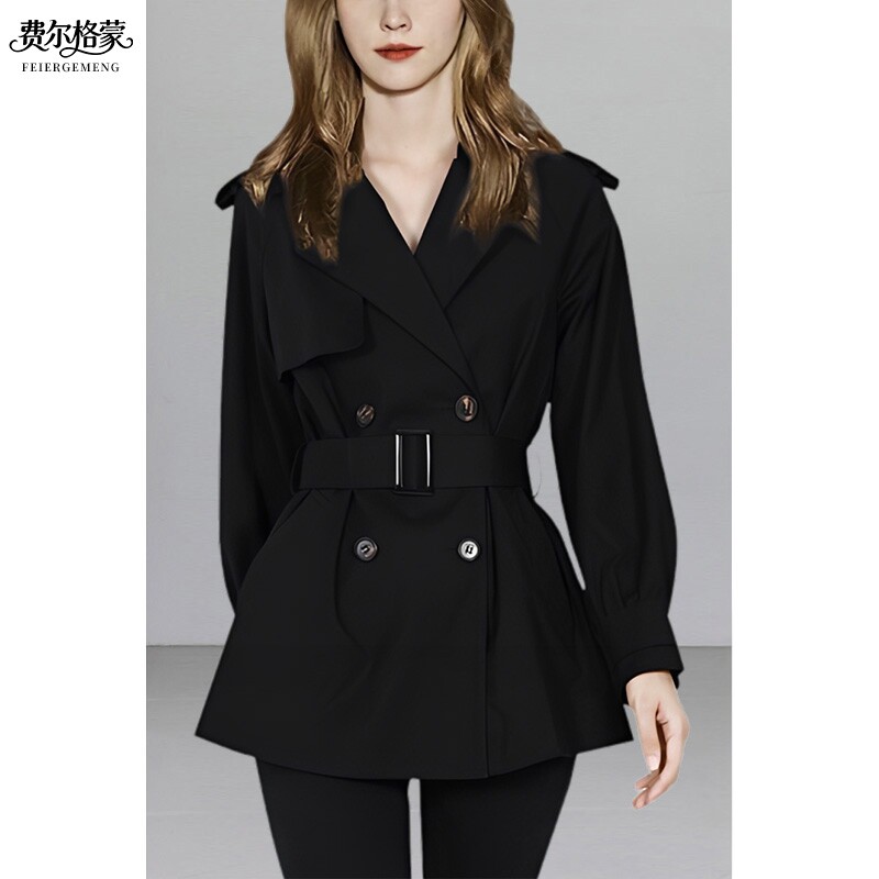 气质时尚黑色风衣外套女图片