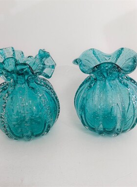 气泡湖水绿色透明花边福袋水晶料手工花瓶桌面小型插花器家居摆件