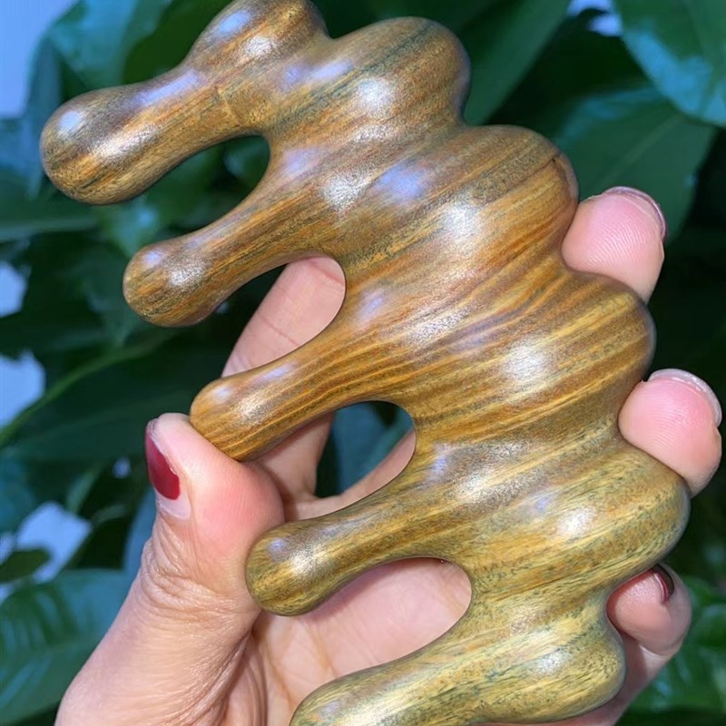 新款绿檀家用多功能按摩梳五齿脱发面部头疗乳腺经络梳宽齿木梳