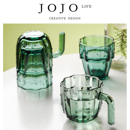 JOJOS L. PDCactus杯具玻璃杯家用叠叠杯子绿色水杯 仙人掌