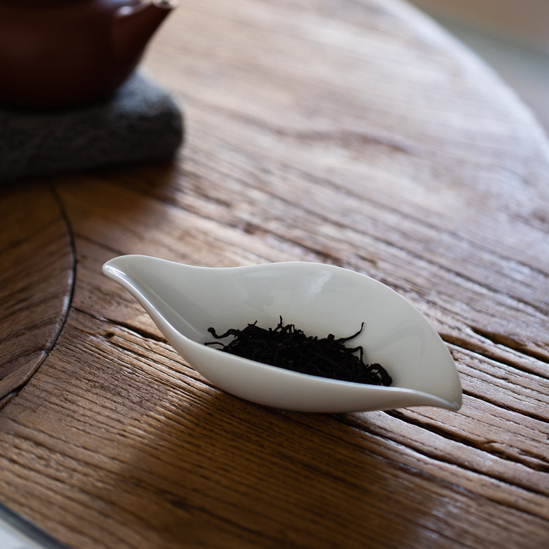 陶瓷白瓷茶荷功夫茶具配件茶荷家用茶则茶道零配赏茶盘醒茶茶称盘