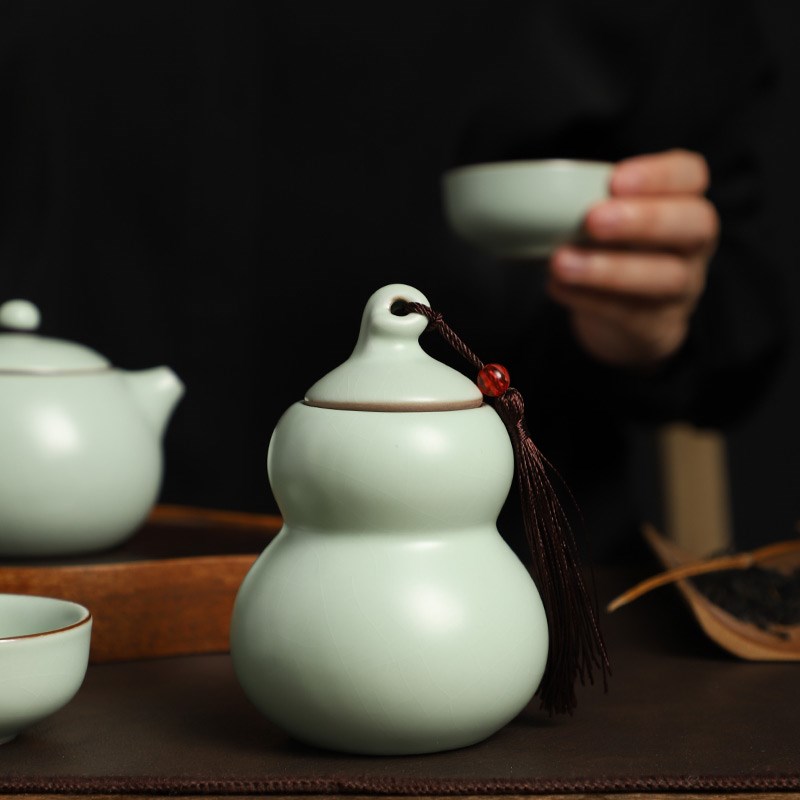 小号茶叶罐中式葫芦造型密封罐陶瓷复古小茶罐家用陶瓷茶叶储存罐