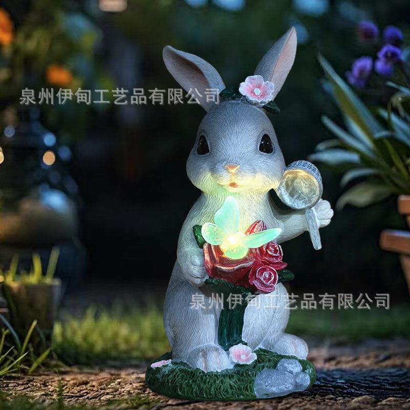 兔子套蝴蝶太阳能灯跨境新品复活节家居庭院装饰品户外摆件亚马逊