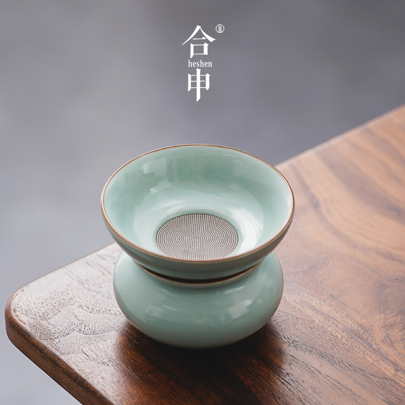 天青汝窑茶漏茶滤公道杯开片冰裂釉陶瓷一体分茶器过滤网茶具配件