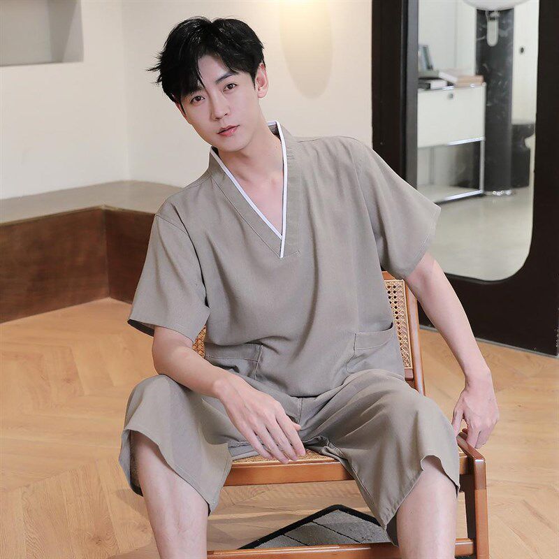 棉麻汗蒸服男款大码高档桑拿浴服女泰式按摩足道会所采耳七分袖裤