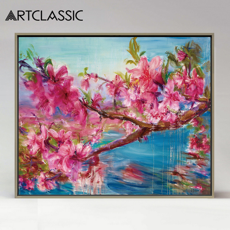 客厅油画装饰画现代当代艺术卧室挂画 原作版画 周春芽 桃花风景
