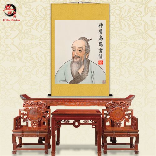 医祖扁鹊画像丝绸画 十大名医挂画 药店养生会所诊所装饰画卷轴画