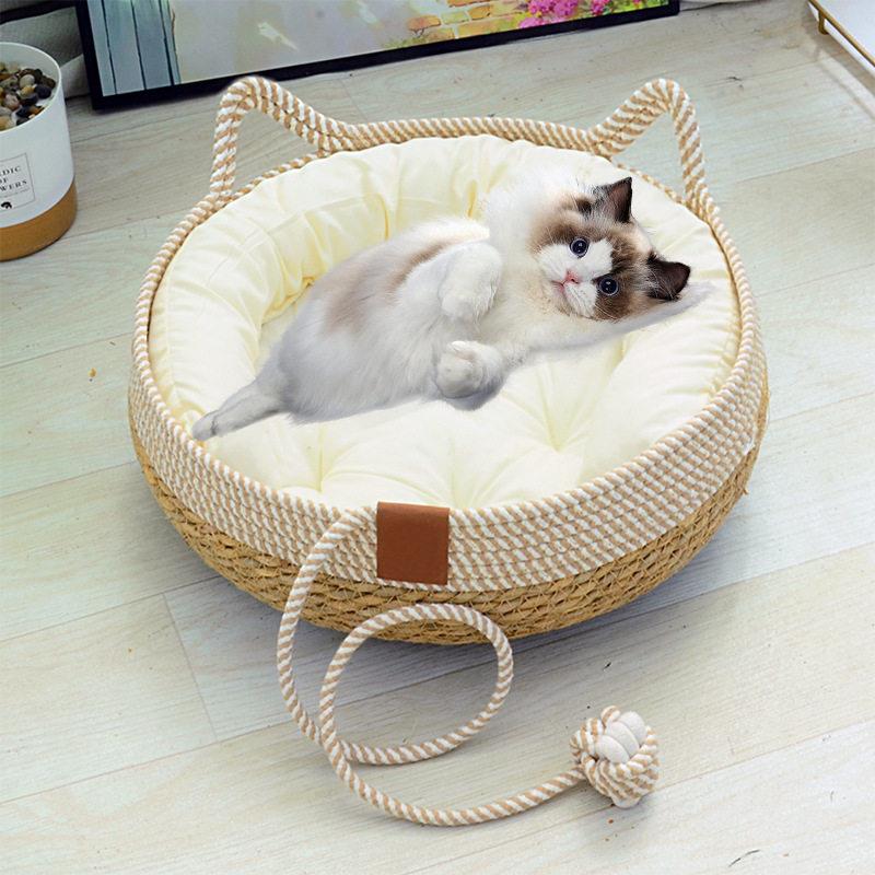 跨境草编冬季保暖猫窝蒲草编织猫咪用品四季通用超大型宠物窝现货