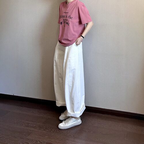 日系白色阔腿裤女大码胖m