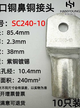 10只紫铜SC240-10/12/14/16窥口铜接线鼻子铜接头铜线耳接线端