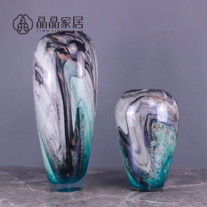 晶晶家居中式水墨青花古典创意桌面玻璃花瓶摆件插假花器软装饰品