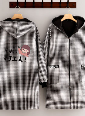 时尚加绒保暖正穿衣长袖罩衣围裙年轻人上班外穿外套工作服女护衣