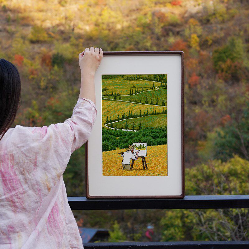 Q版卡通搞怪梵高世界名画星空向日葵装饰画客厅餐厅儿童房挂画