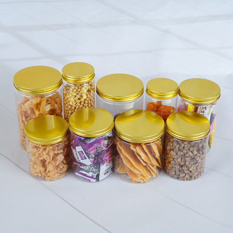 金色铝盖透明食品级塑料瓶五谷杂粮包装瓶子广口加厚密封罐塑料桶