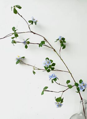 蓝色野蔷薇 枯藤杏花仿真中式插花 写意花材摄影道具假花花艺设计