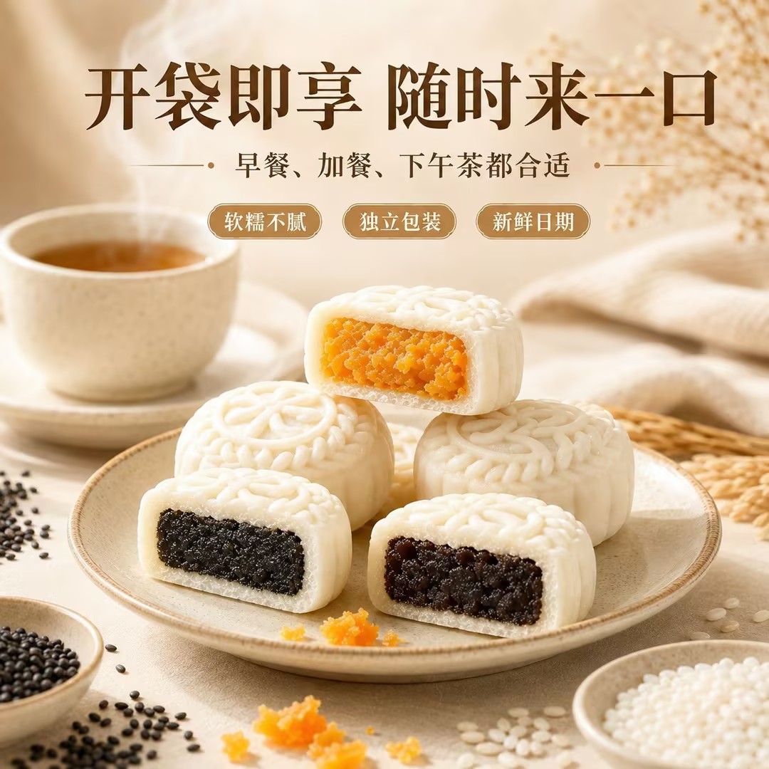 【下单立减50】米月饼蒸米皮乌芝麻豆沙咸蛋黄传统糕点中秋b