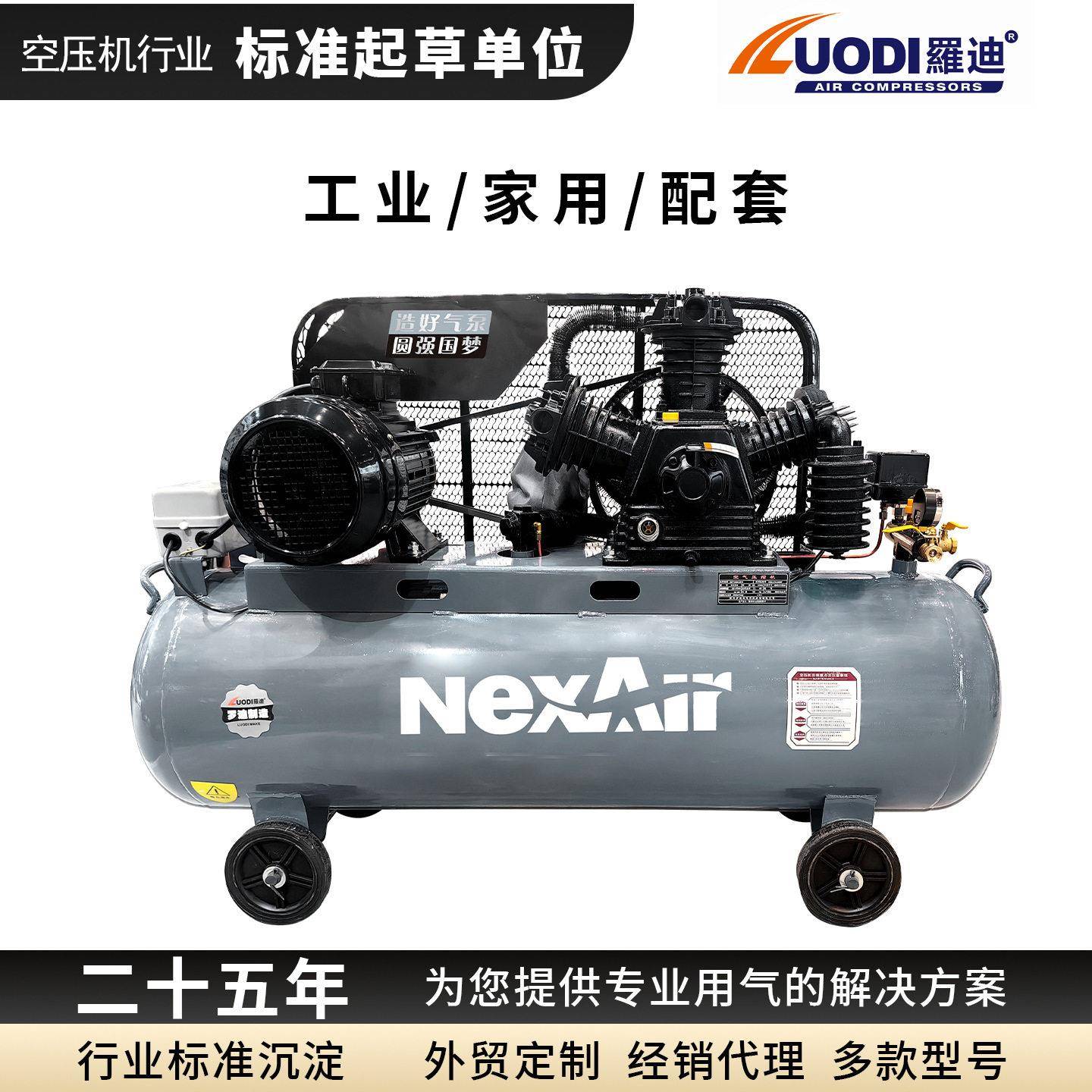罗迪活塞式空压机工业级压打气泵小型220V皮带式空气压缩机补胎