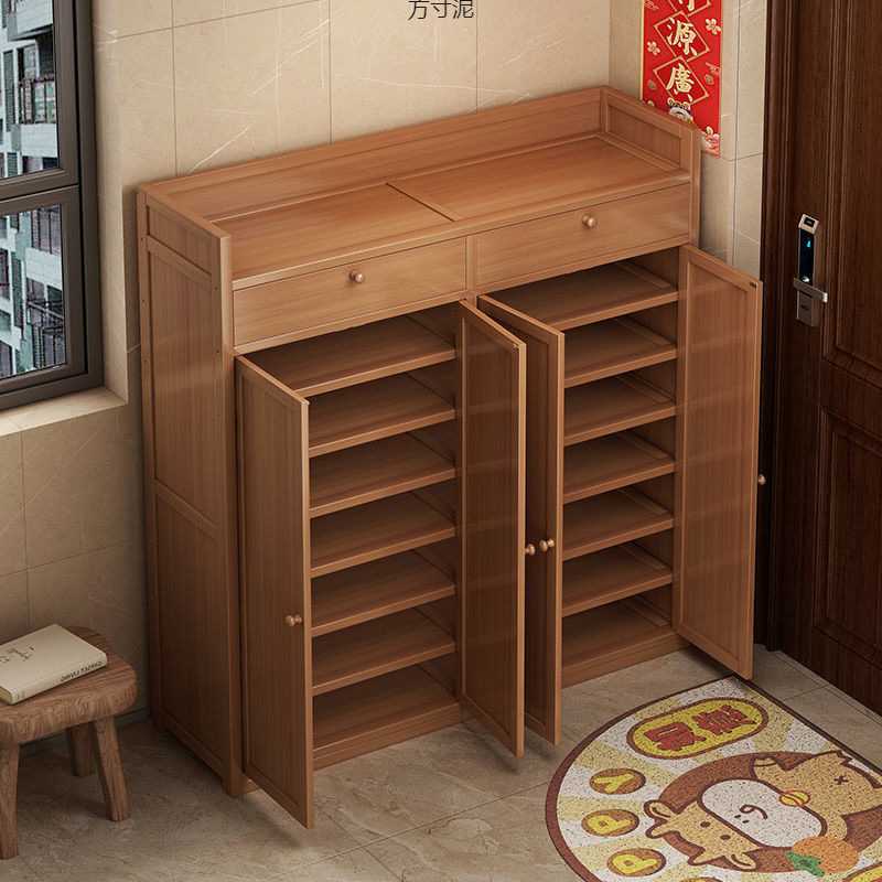 竹制简约现代入户门多层可拆卸鞋架带抽屉防尘家用阳台收纳置物