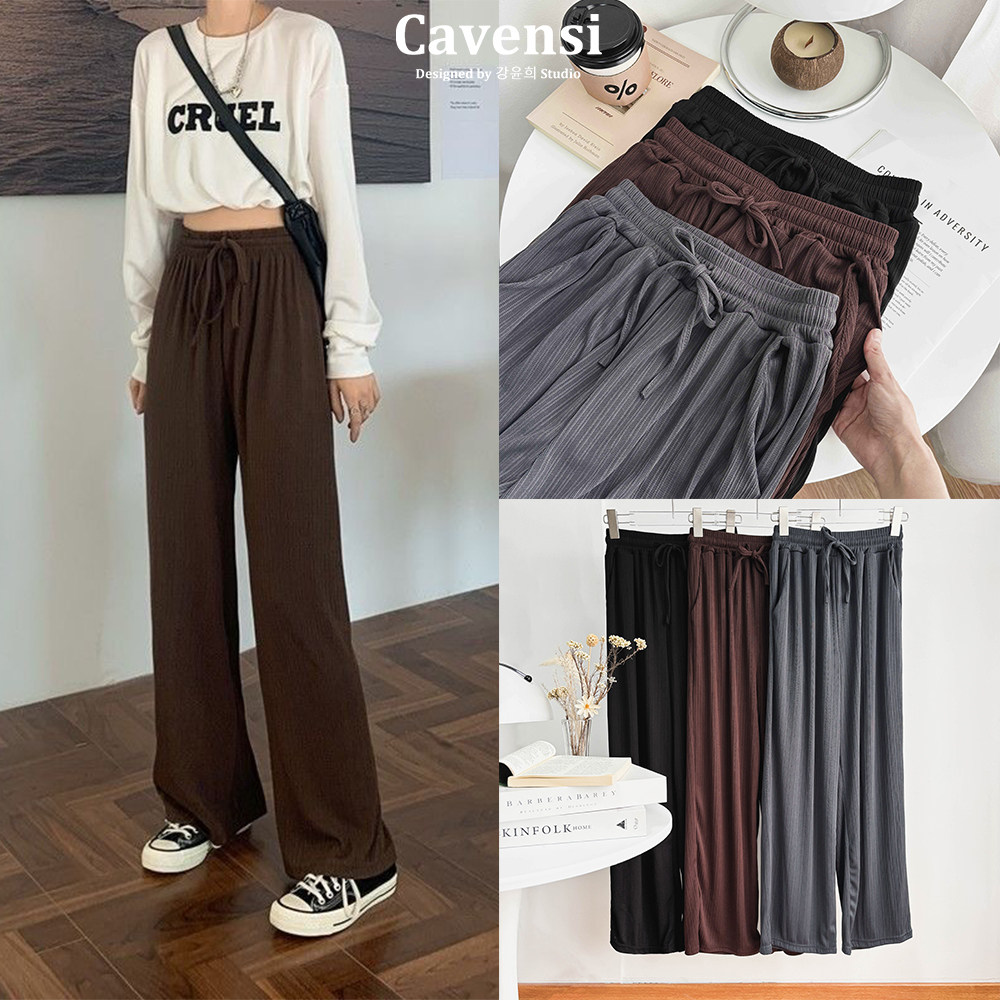 Cavensi独家自订S-4XL高腰休闲百搭長褲通勤居家阔腿裤直筒裤大码