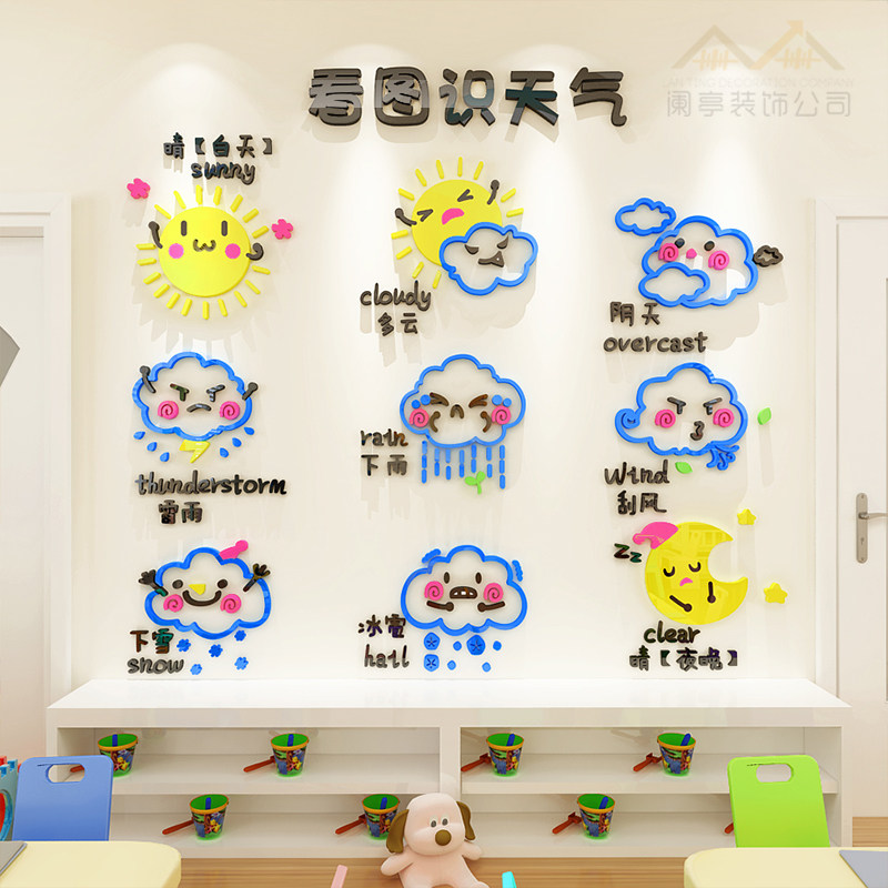 天气预报墙贴3d立体早教中心环创主题儿童贴画幼儿园楼梯墙面装饰