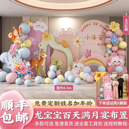 龙宝宝满月百天岁仪式感场景布置装饰背景墙酒店kt板男女孩100日