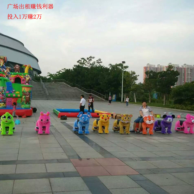 月腾游乐儿童广场毛绒电动车玩具 新款双人毛绒电瓶车 商场动物车