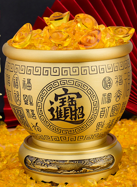 纯黄铜米缸聚财招财进宝百福缸聚宝盆客厅摆件家居小铜盆十二生肖
