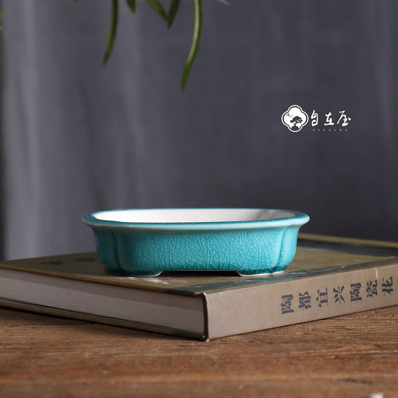 海棠浅盆精品微型花盆 陶瓷釉盆 微型绿植盆景多肉盆