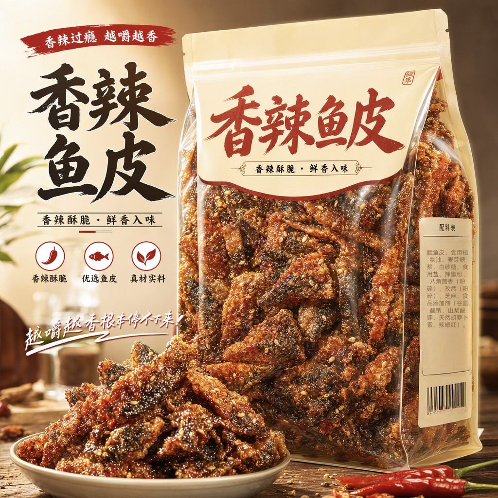 蜜汁甜辣鱼皮香辣鱼皮大袋装鱼产