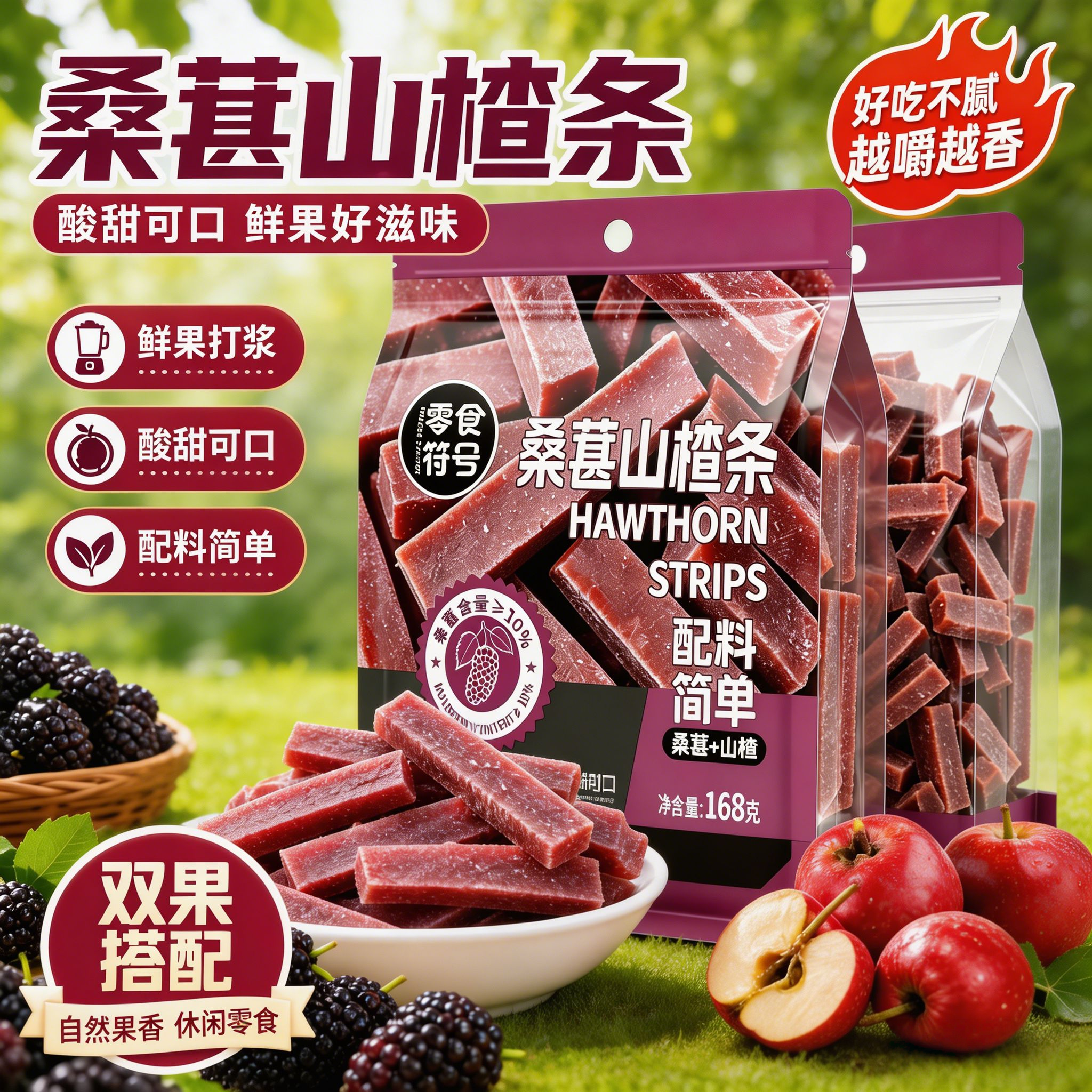 桑葚山楂条酸甜可口鲜果打浆配料简单袋装零食好吃不腻蜜饯果糕