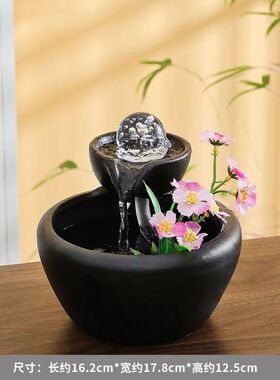 创意小型自动循环流水鱼缸陶瓷家居桌面玄关流水生财工艺礼品摆件