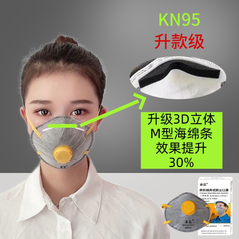 康蕊kn95杯型头戴式口罩防尘透气易呼吸欧式面罩打磨装修工业粉尘