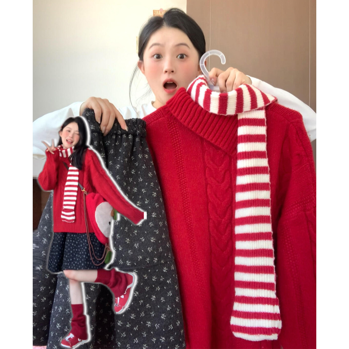 韩系休闲穿搭毛衣套装连衣裙子女早秋季2026新款宽松巨好看两件套