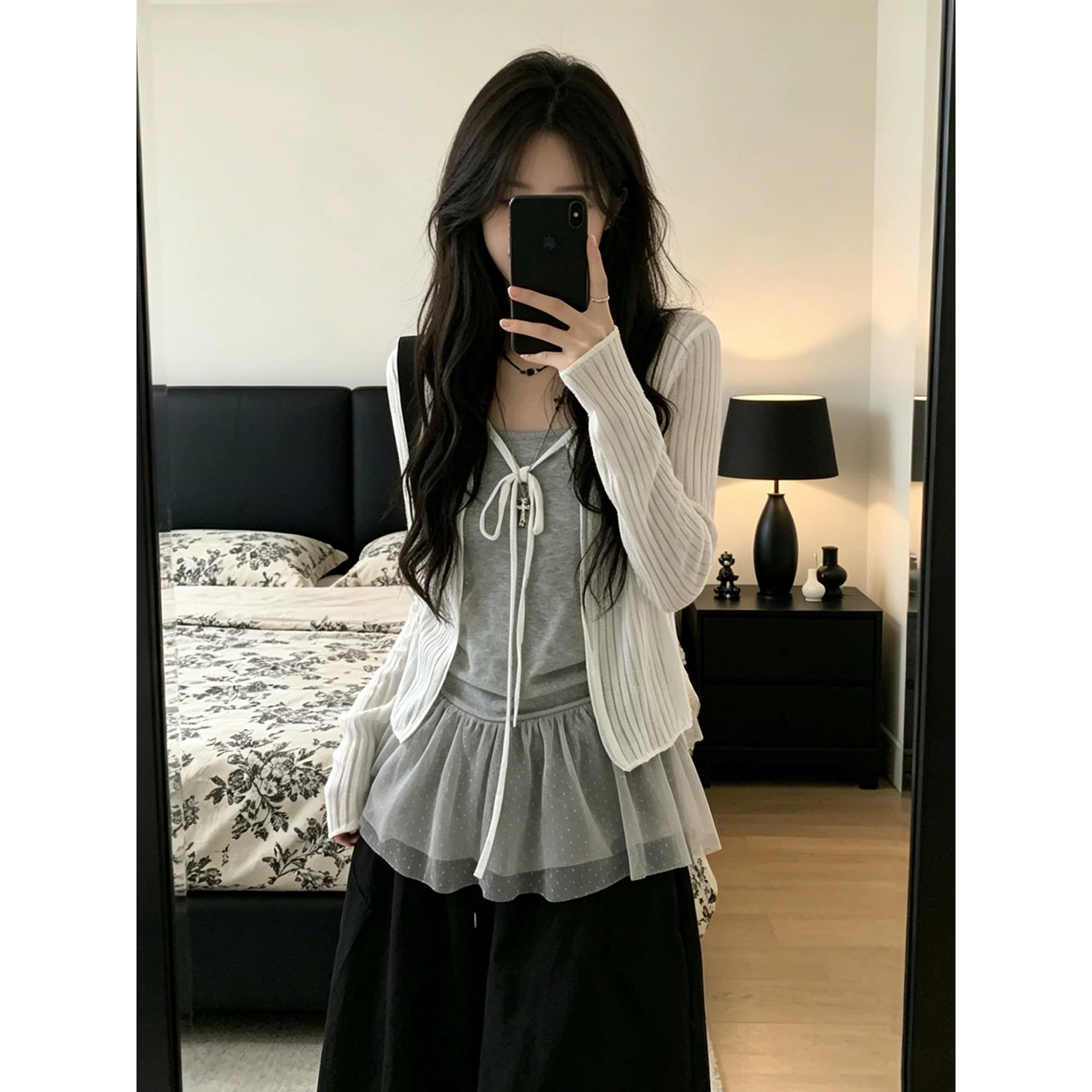 大码胖MM韩式慵懒风白色薄款长袖防晒针织开衫女夏季系带百搭上衣