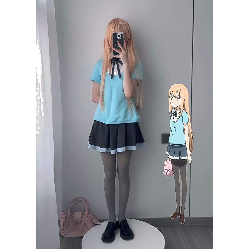 【薄荷栖风】小个子日系少女感甜美蝴蝶结假两件上衣+短裙两件套