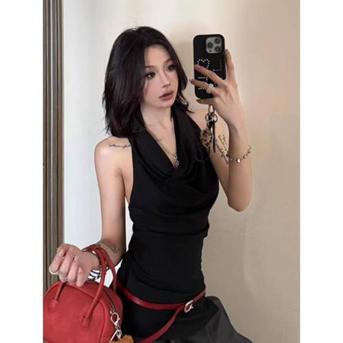 Ariseism  美式复古辣妹修身设计感挂脖背心女夏季新款显瘦上衣