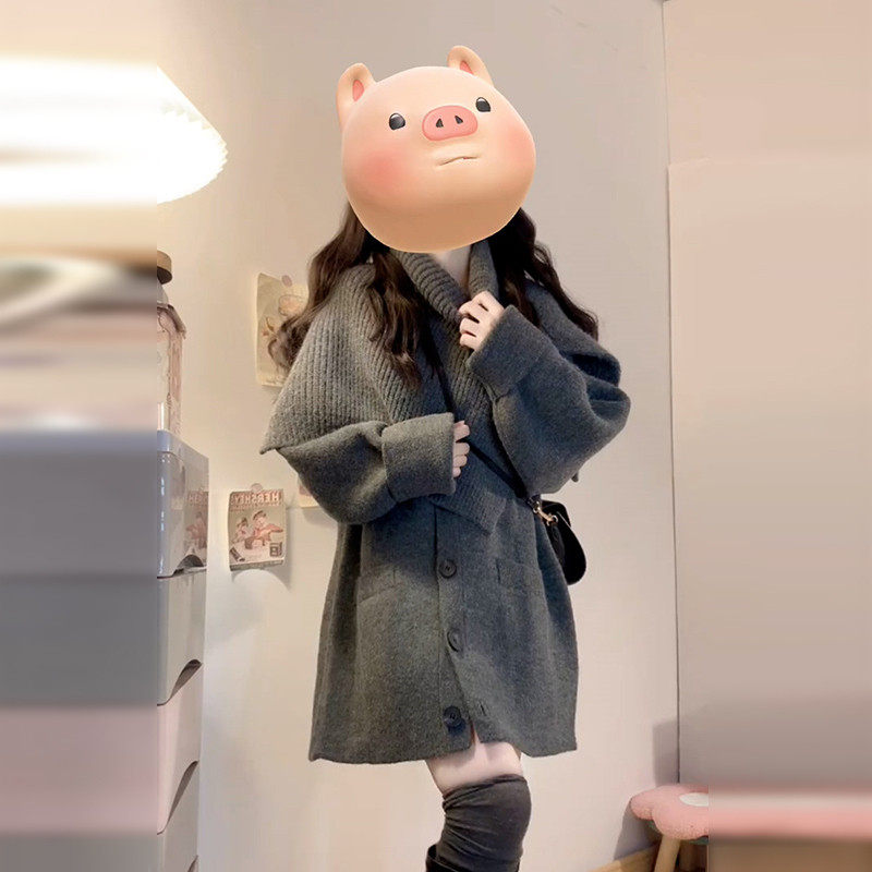 灰色毛衣女秋冬季2026新款韩系穿搭慵懒高级感中长款加厚针织套装