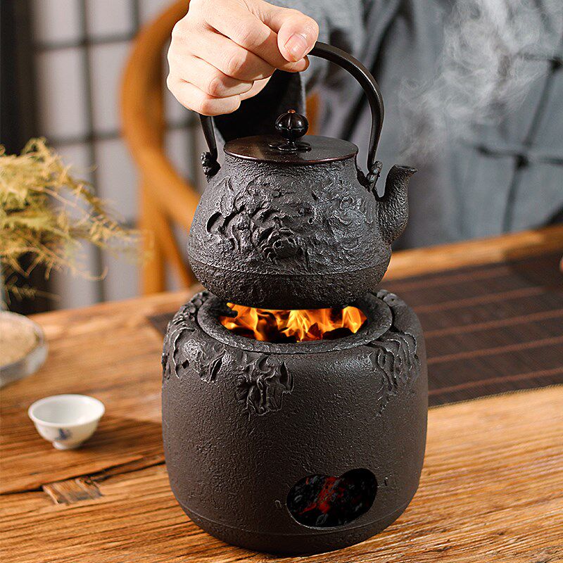 信龙堂炭烧原装进口攀蟹铸铁炭炉木碳炉子围炉煮茶器温茶功夫茶具