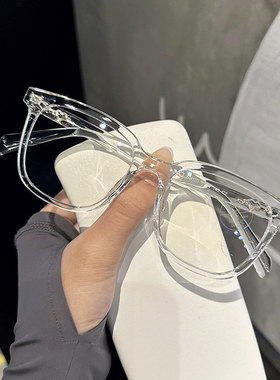 网红新品韩版方形大框眼镜框男女近视眼睛配度数防蓝光黑色平光镜