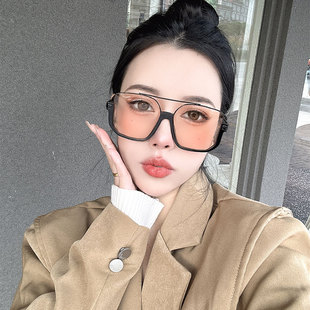 网红大脸显瘦圆脸百搭超大框太阳镜女下半框方形凹造型街拍墨镜