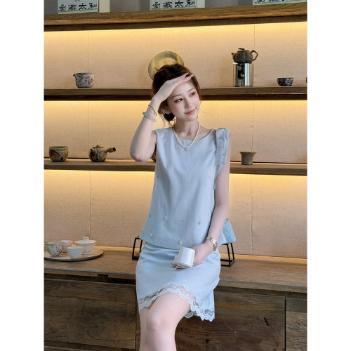 天丝亚麻定染蝴蝶上衣半裙套装女