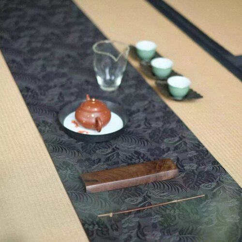 归云居 棉麻布艺提花长款茶席 慢蓝出品客厅中式纯色复古风桌旗