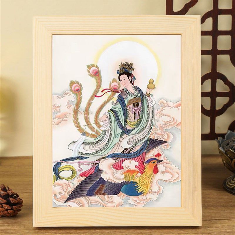 九天玄女圣母娘娘神画像挂画无极元君供奉水陆画实木相框摆台平安