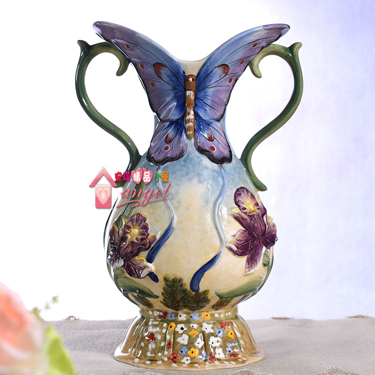 方亚欧式蝶舞陶瓷花瓶花器家居饰品结婚礼品摆件摆设电视柜酒柜