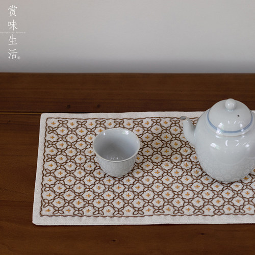 赏味生活刺子绣茶席材料包 十字花纹样手工自绣DIY刺绣茶席一人饮