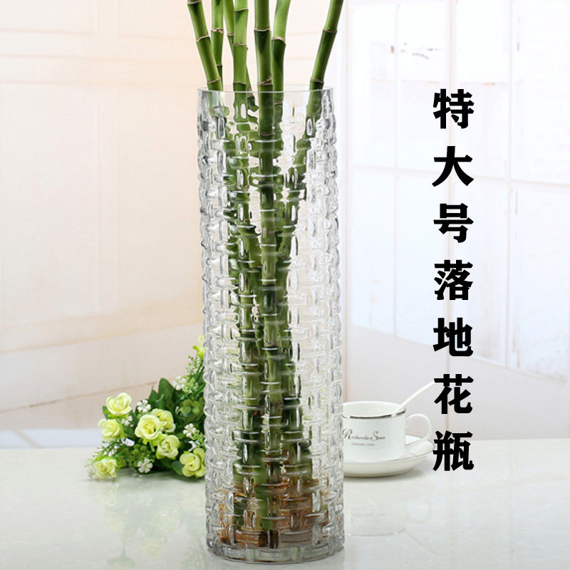 特大号圆形落地富贵竹花瓶摆件玻璃透明水养水培直筒家用客厅插花