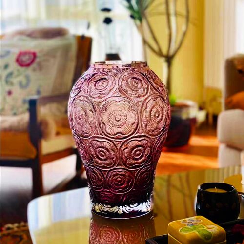 办公室客厅艺术水晶玻品摆件绿植插花器欧式高级感浮雕中古璃花瓶