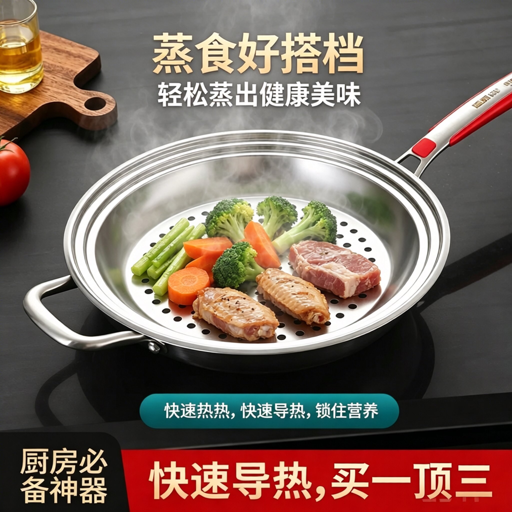【适用30-34CM炒锅】炒锅专用蒸盘不锈钢孔密集多功能隔水蒸架JT
